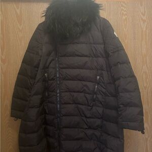 Women's Moncler Black Puffer Coat with Faux Fur Collar